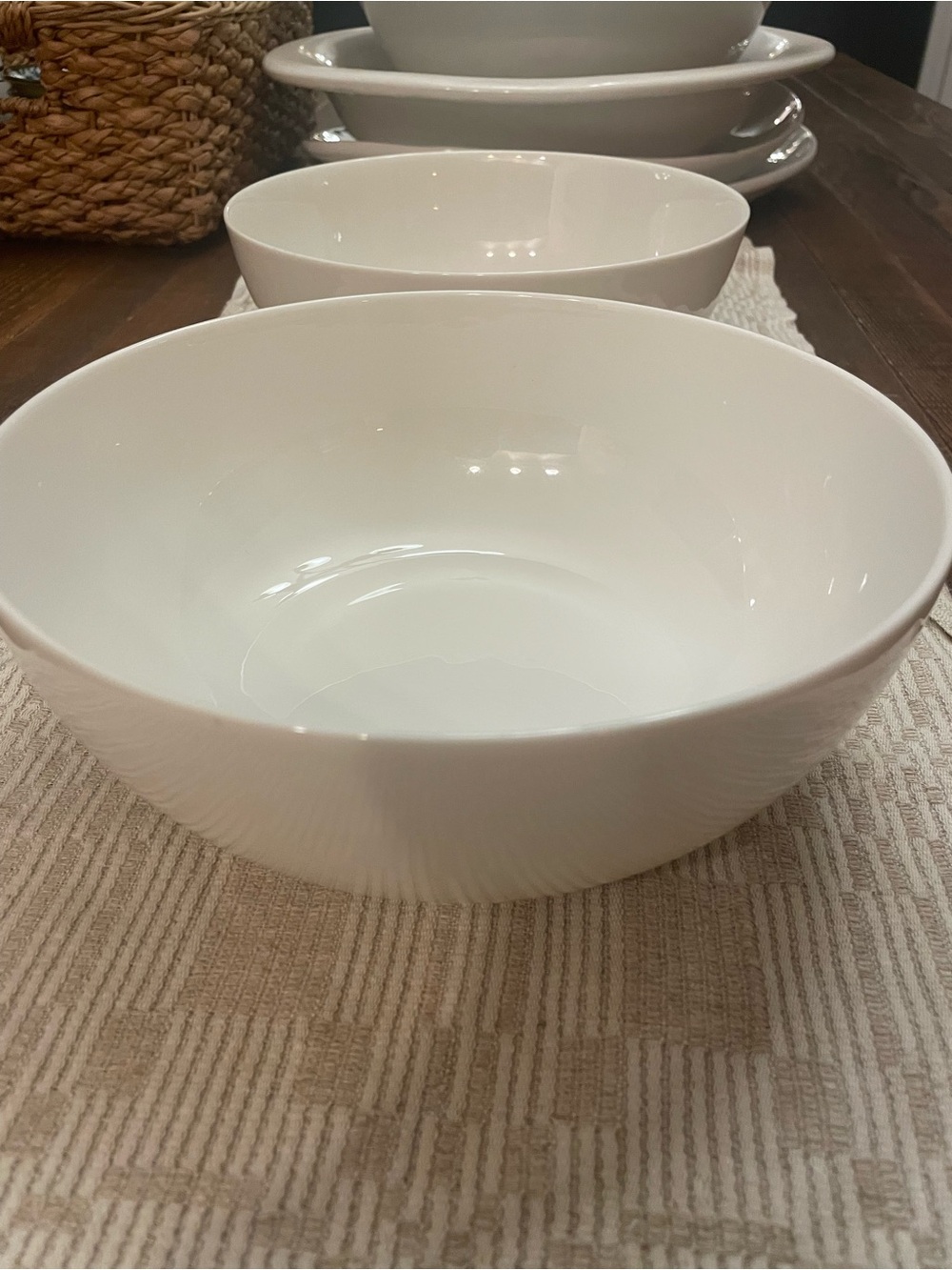 Two Martha Stewart Glossy White Ceramic Serving Bowl